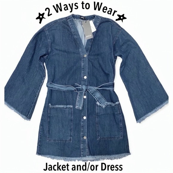 Nasty Gal Jackets & Blazers - 𝅺Nasty Gal Denim Button Down Bell Sleeve Belted Jacket or Dress Size 4 NWT
